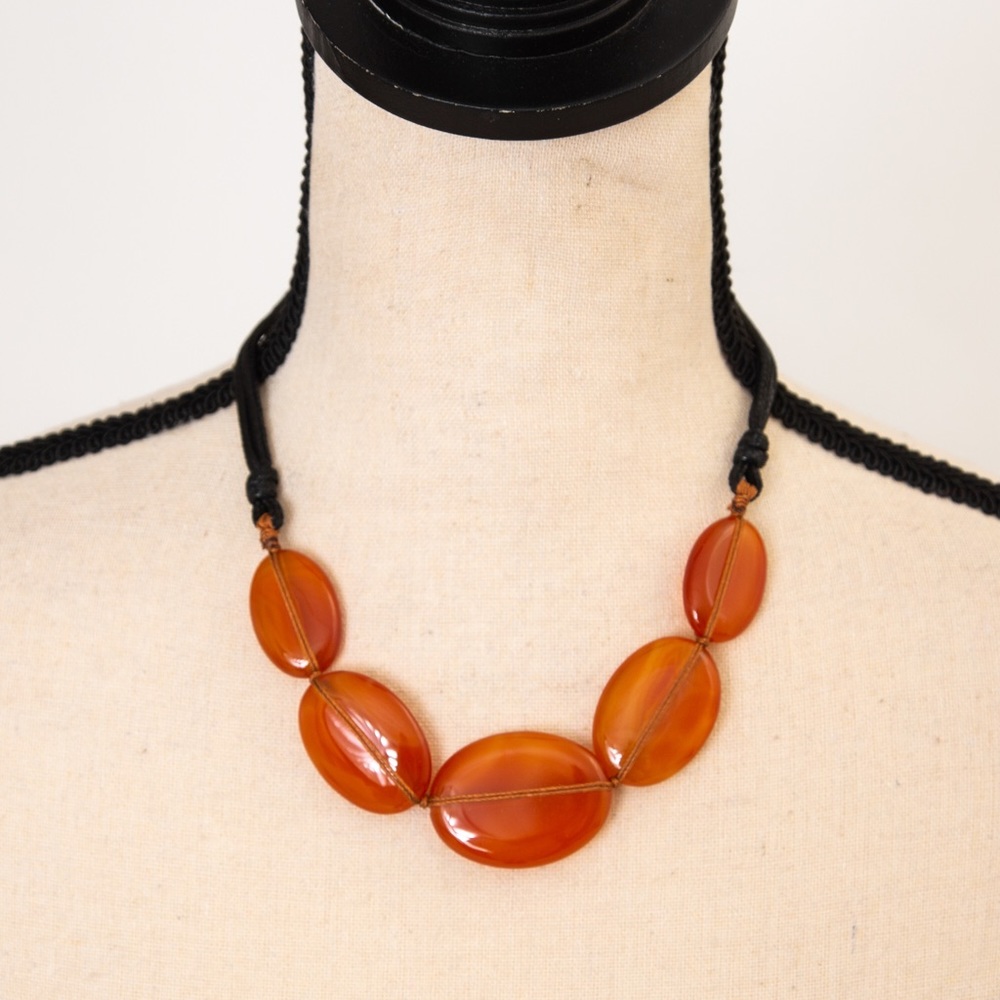 Red Agate large stone cord necklace 18” length with 2.75” extension silver